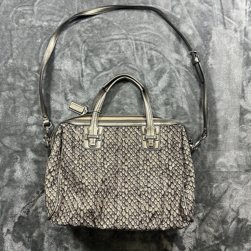 COACH Taylor PYTHON Satchel Shoulder Handbag‎ Gunmetal Leather Trim EUC